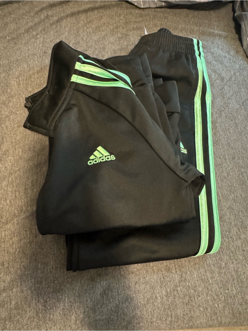 Adidas Kids Black Track Pants with Green Stripes